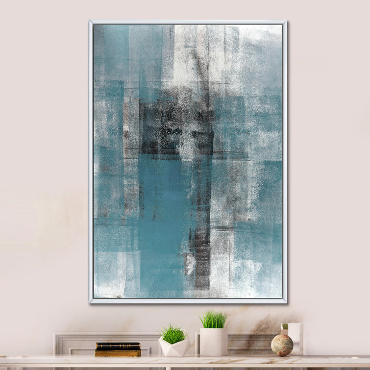 17 Stories Teal Meets Black Abstract Art Framed On Canvas Print